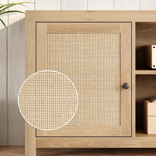 GAOMON Rattan TV Stand for 65+ Inch, Entertainment Center with 2-Tier Adjustable Storage Shelves, Boho TV & Media Cabinet for Living Room Bedroom, Natural Oak by GAOMON - Image 9