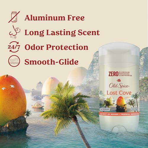 Image of Old Spice Aluminum Free Deodorant for Men, 24 /7 Lasting Freshness & Long Lasting Scent, 24 /7 Sweat & Odor Protection, Lost Cove with Mango + Tropical Breeze Scent, 3.0 oz