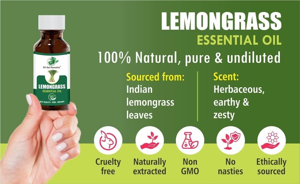 SRI SAI FORESTRY Lemongrass Essential Oil 100ml | Pure & Undiluted Aromatherapy Oil | Strong Long-Lasting Citrus Aroma for Diffuser, Humidifier, Air Freshener, Candle Making, Soap Making, Meditation & Home Fragrance 3