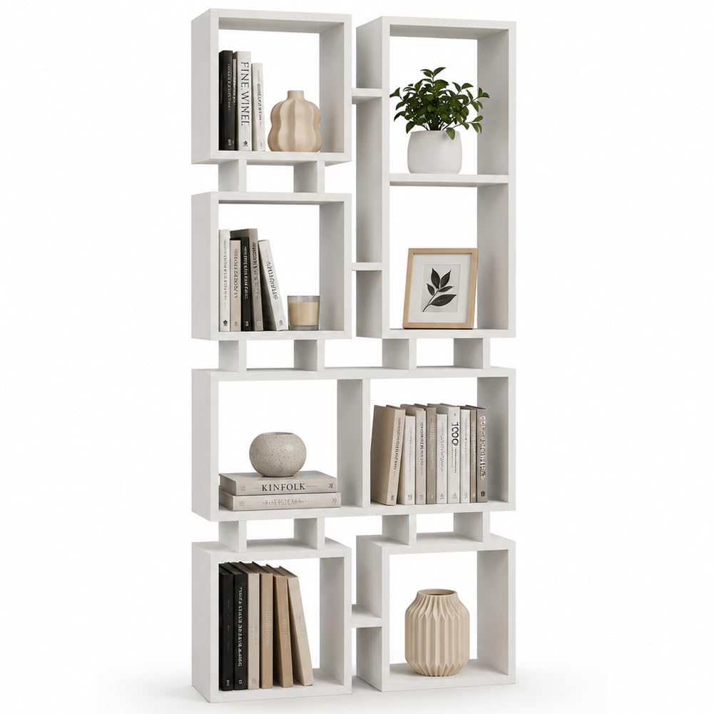 Shally Dogan Libreria a 4 Ripiani Multiscaffale in Legno Design Moderno, Scaffalatura Versatile con Struttura Resistente, Ideale per Soggiorno, Ufficio, Studio, Camera da Letto (Bianco)