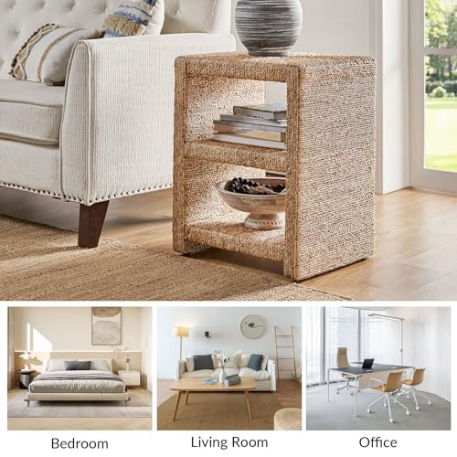 HULALA HOME Rattan Nightstand with Two Open Shelves, Seagrass Side Table Coastal Style, End Tables Natural - Image 5