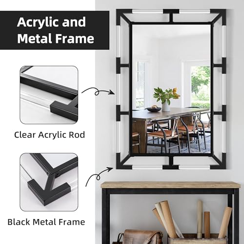 Image of Chende Modern Black Wall Mirror Decor with Clear Acrylic and Metal Frame
