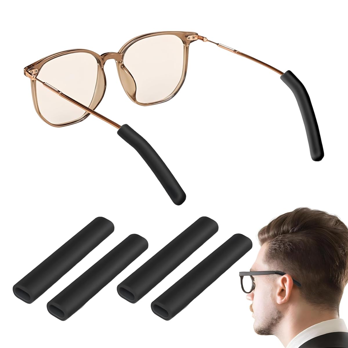 HASTHIP® 2 Pairs Specs Holder Eyewear Retainers Grippers, Silicone Eye Glasses Ear Grippers Elastic Anti Slip Soft Spectacle Holder Temple Tips Sleeve Retainer Eyeglass Ear Cushions for Pain-image-16