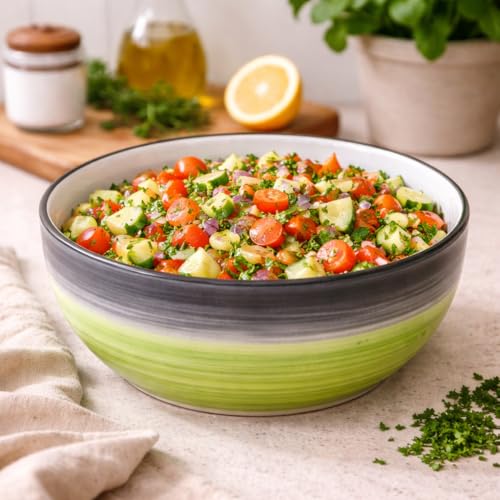 Image of Ceramic Mixing Bowl Set - 4 Pieces (1000ml, 750ml, 500ml, 300ml), Green Gray - Durable, Microwave & Dishwasher Safe - Ideal for Mixing, Serving & Storage
