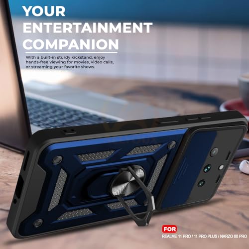 Image of Armor Bumper Back Cover Case for Realme 11 Pro /Pro Plus /Narzo 60 Pro Rotating Camera Cover, Ring Holder & Kickstand | Heavy Duty & 360 Degree Protection Back Cover (Blue)