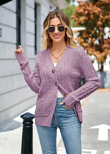 Image of Womens Cardigan Sweaters Cable Knit Sweater 2026 Fall Winter Chunky Open Front Button Down Coats with Pockets