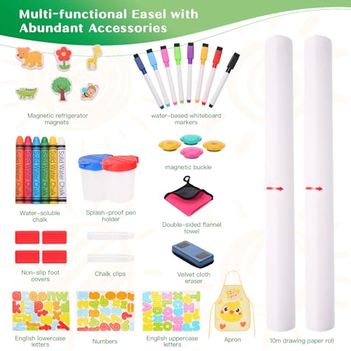 Kinder Spiel-Tafel aus Holz,Doppelseitig Höhenverstellbares Mal-Whiteboard und Staffelei mit Reichhaltigem Zubehör,Geschenk für Kleinkinder,Mädchen und Jungen im Alter von 3,4,8,9 und12 Jahren