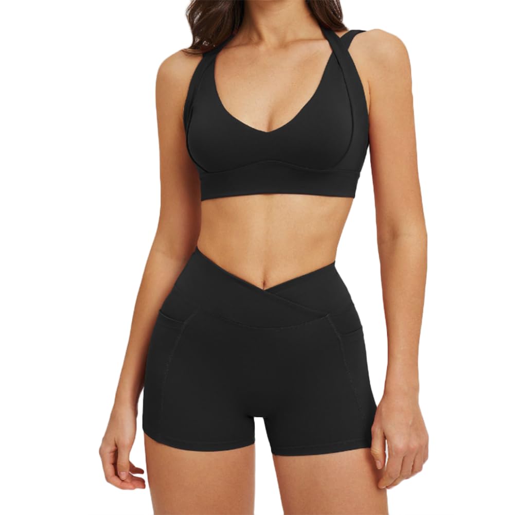 XYFfybhsd 2 Piece Fitness Yoga Set Running Sportswear Lightweight Quick Dry Women(Size:M,Color:Black)