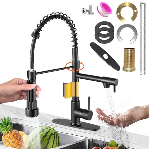 Grifo de Cocina Grifos Monomando Grifo de Boquilla Doble llaves para fregadero de cocina con Resorte, Desplegable de Acero Inoxidable Mezcladora Para Fregadero Uso simultáneo Dos...