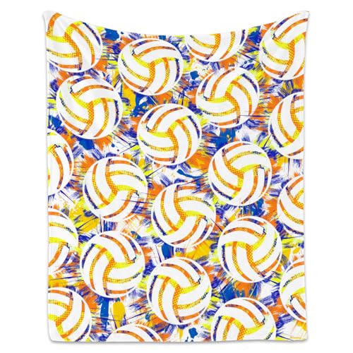Volleyball Blanket, Cozy Soft Throw Gifts for Mens, Cool White Flannel Throw Blankets for Bed Couch, 60x80 Inches