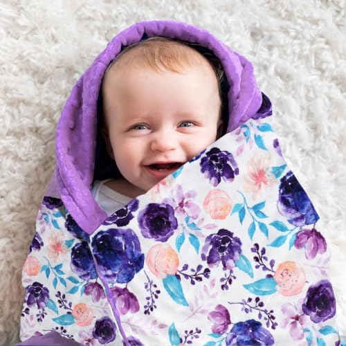 Image of Soft Plush Baby Blankets for Girls with Print Floral Pattern and Soothing Raised Dots, Double Layer Bed Throws for Baby Infant Toddler Nursery Crib,Purple, 30x40 Inches (Purple)