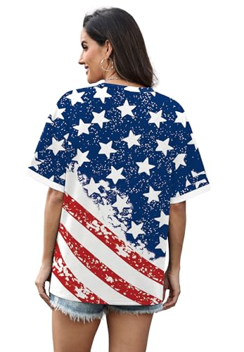 Image of WIHOLL Womens T Shirts Loose Fit Short Sleeve Tees V Neck Color Block Summer Tops 2026 Fashion S-4XL