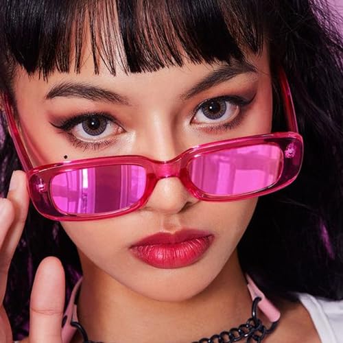 SUNOVELTIES 4 Pack Women's Rectangle Sunglasses Retro Mirrored Lenses Square Vintage Glasses 90s Y2K Aesthetic Accessories4