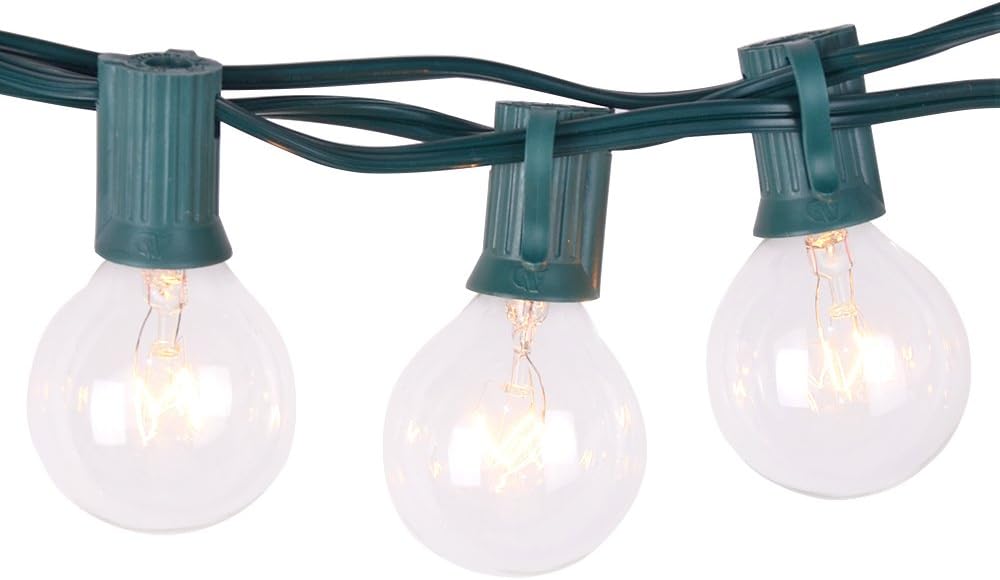 [Free 3 Replacement Bulbs] Noza Tec 50Ft (225Ft) Globe String Light with 53 Clear G40 Bulbs - UL Listed Perfect for Indoor / Outdoor Decor (Green)