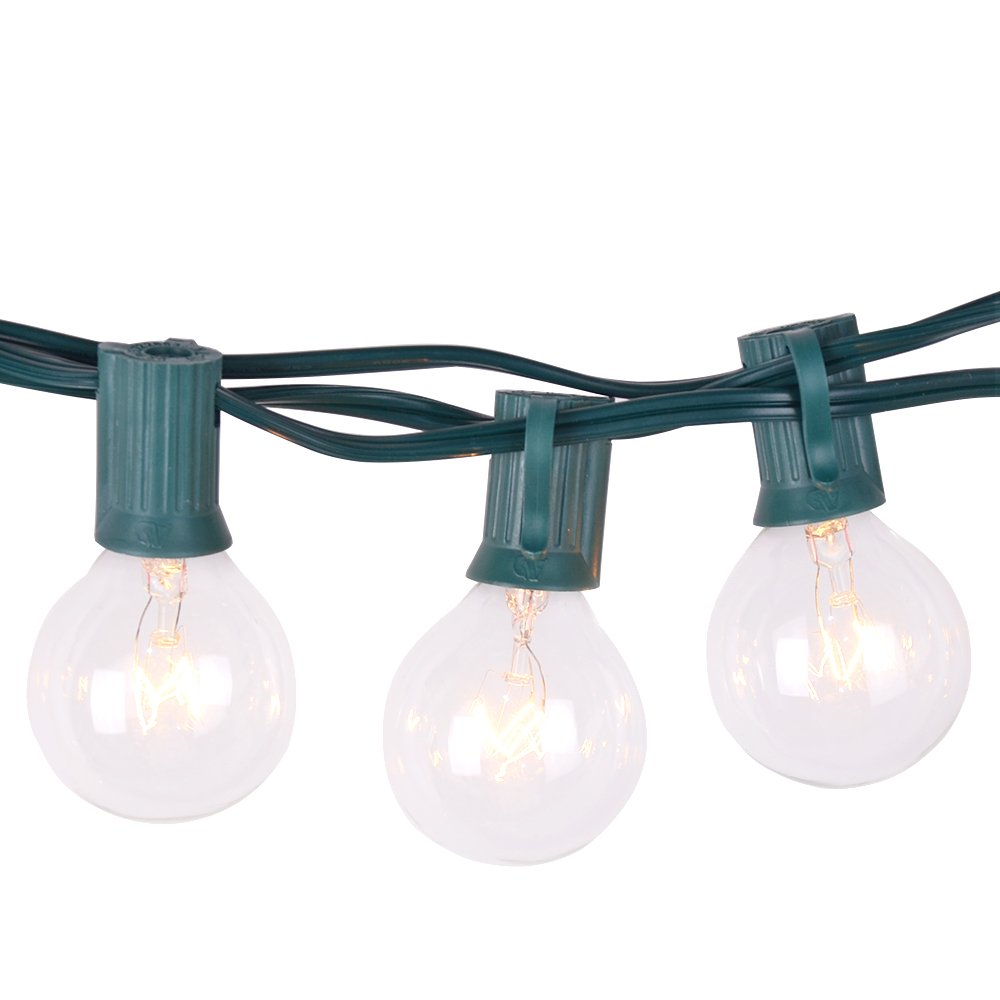 [Free 3 Replacement Bulbs] Noza Tec 50Ft (225Ft) Globe String Light with 53 Clear G40 Bulbs - UL Listed Perfect for Indoor / Outdoor Decor (Green)