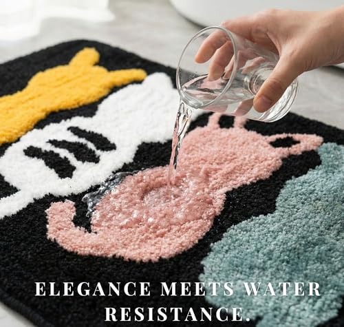 Image of VAS COLLECTIONS Luxurious 2000 GSM Microfiber Bath Mat | Super Soft, Thick & Fluffy | Anti-Skid, Super Absorbent, Bathroom /Bedroom /Kitchen /Door Mat (40x60 cm, Pack of 1) (Cat Print)