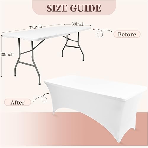 Miniatura 2 de YMHPRIDE Paquete de 6 fundas de mesa de elastano blanco de 6 pies para mesas de 6 pies, manteles plegables de color blanco para mesa rectangular