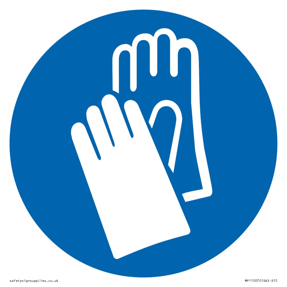 Viking Signs Custom Mandatory: Wear protective gloves Sign - 150x150mm - S15, Blue/White