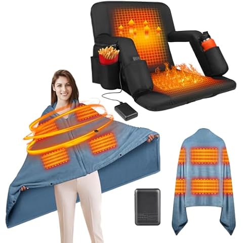 Moteoza 25" Heated Stadium Seats and Heated Blanket Blue Cover