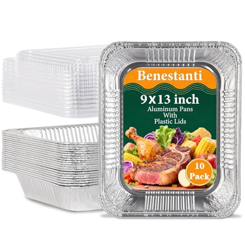 9X13 Inch Disposable Aluminum Pans With Clear Lids(10 Pack)Half Size Tin Foil Pans With Lids,Food Containers Disposable Baking Pans For Cooking, Meal Prep, Roasting, Chafing, Steam Table, Storage