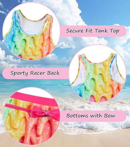 Image of Belovecol Girls Swimsuits Two Piece Tankini Bathing Suits Boyshort Summer Beach Swimwear 4-16Y Removable Bra Pads Above 12Y