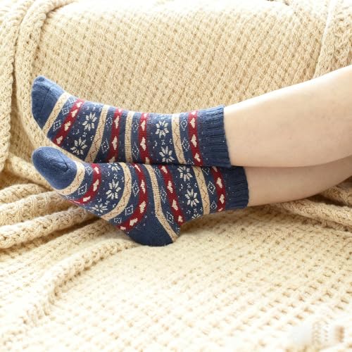 Image of Wool Socks for Women, Cozy Thermal Fall Winter Hiking Alpaca Warm Think Knit Comfy Crew Calf Socks
