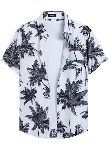 Men's Hawaiian Shirt Casual Short Sleeve Button Down Shirt Coconut Print Summer Beach Shirt with Pocket
