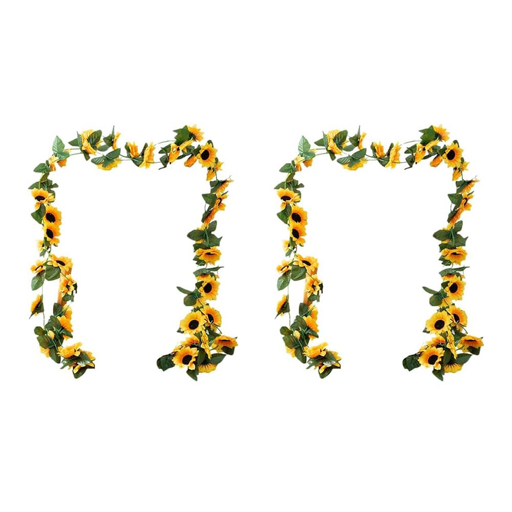 TOHCSYYl Artificial Sunflower Vine, Artificial Silk Flower Garland Wreath Hanging Garland with Green Leaves Fake Hanging Plants Decoration,Fake Hanging Vines for Wedding Home Decoration (2pcs)
