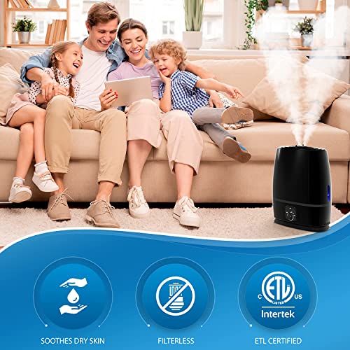 50Hour Ultrasonic Cool Mist Humidifiers for Bedroom (6L) Quiet