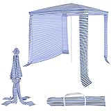 GYMAX Beach Cabana, 6.7 FT x 6.8 FT Height Adjustable Beach Umbrella with Detachable Sidewall & Carry Bag, Portable Easy to Set up Beach Canopy Tent for Outdoor Poolside Patio (Navy)