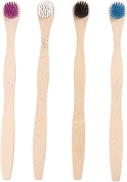 Scraper Bamboo Brush for Adults Toothbrush Oral Deep Cleaning 4pcs White Blue