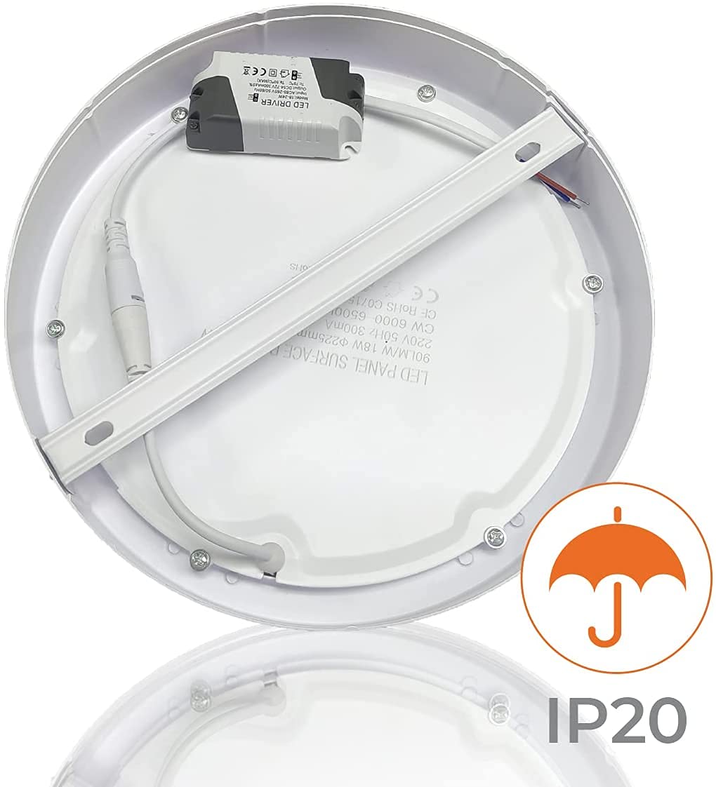 MUNDDY® - PACK DE 5 Downlight LED Panel Superficie Redondo, iluminacion 6W 12W 20W 25W, marco blanco. Driver Incluido (20W, 4000k Blanco Neutro)