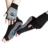 LJ Sport da donna ragazza Yoga Socks e guanti Set calze di cotone antiscivolo non Slip Skid Half Finger Guanti (Nero)