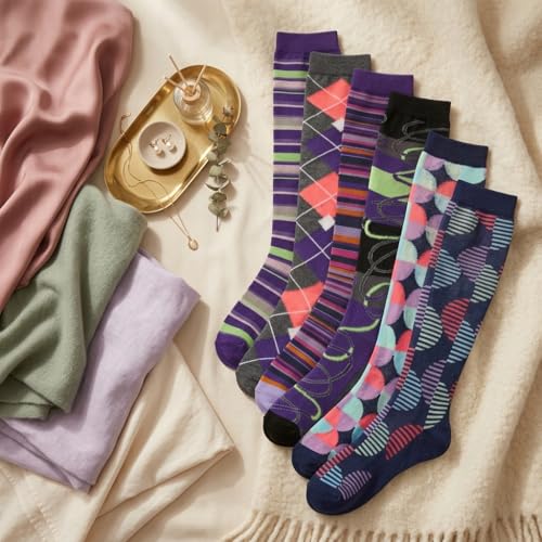 Image of Tipi Toe Women's Knee High Socks 6 Pack - Colorful Funky Patterned Long Socks, Soft & Comfortable Everyday Wear