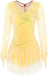 QtthZZr Applique Figure Skating Competition Dress for Girls Women's Ice Roller Skating Performance Clothes Gymnastics Leotards