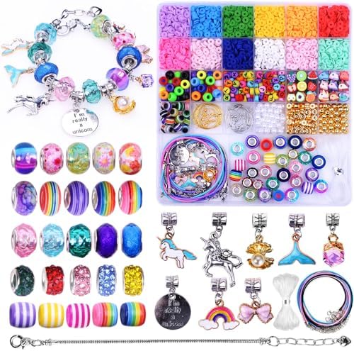 2880pcs Girls Toys Bracelet Making Kit,Beads Charm Jewelry Making Kit Supplies,Clay Beads Unicorn/Mermaid Crafts Birthday Christmas Gifts for Girls