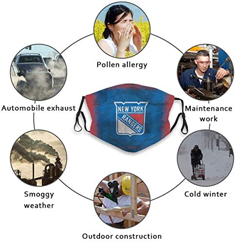 Fashion Dust-Proof Mouth Washable Cover New York R Hockey Fans with 10 Filter Reusable for Outdoor