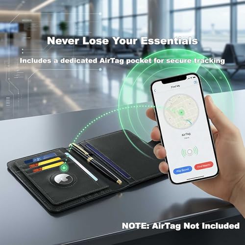 Image of Passport Holder for Travel, RFID Blocking Leather Airtag Wallet for Women Men, Large Passport Cover Essentials Gift, Tickets, Cash, Photo, Sim Card Pen Slot - Black