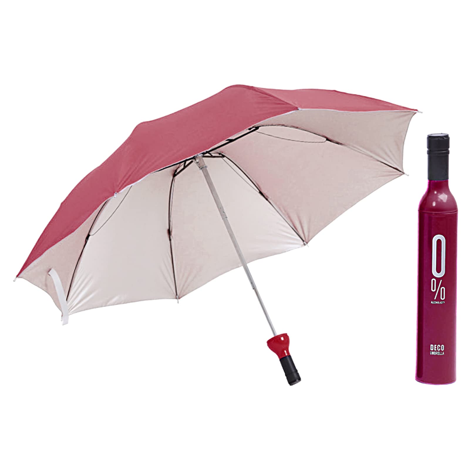 Shinroad Wine Red Portable Wine Bottle Umbrella - Waterproof, Windproof, Sun Protection, Compact, Fun Gift (Wine Red)