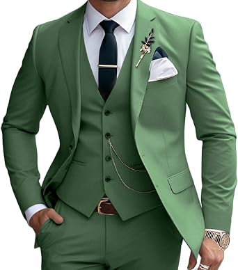 Mens Suits Slim Fit 3 Piece Business Wedding Tuxedo Jacket Vest Pants Suit Set