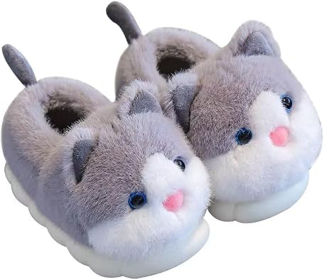 Kid Boys Girls Lovely Cartoon Cat Cotton Slippers for Winter Indoor Bedroom