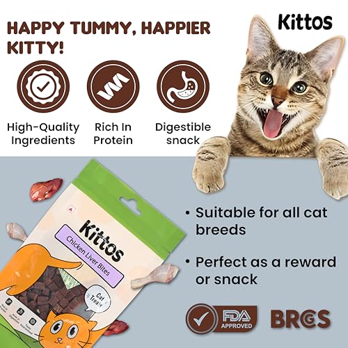 Image of Kittos Chicken Liver Bites | Protein-Rich, Highly Digestible Snacks for Cats | Healthy, Tasty & Nutritious Treats for Training and Rewards | Suitable for All Life Stages - 35g Each (Pack of 3)