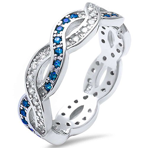Oxford Diamond Co Sterling Silver Blue Simulated Sapphire & Cubic Zirconia Infinity Band Ring Sizes 10
