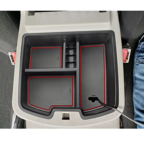 TOPINSTALL Center Console Organizer Compatible with 2007-2014 Chevy Silverado GMC Sierra Avalanche Tahoe Suburban Yukon Yukon XL Accessories, Truck Console Organizer Storage Full Size Tray-Red