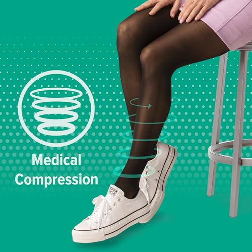 Image of Juzo Naturally Sheer, 2101 Thigh-High, 20-30 mmHg, Open Toe Compression Stockings with Silicone Top Band, Short, 5 (V), Beige