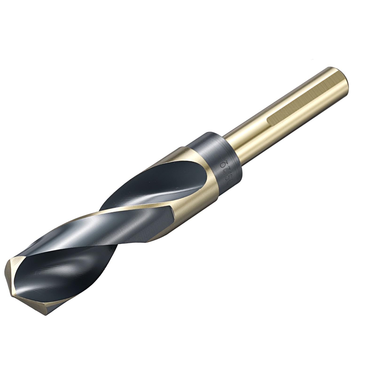 sourcing map 22.6mm (57/64") Drill Bit 1/2" Reduced 3-Flat Shank 4241 High-Speed Steel Bits Black and Gold Finish 118°Drill for Light-duty Machining Acrylic Plastic Wood Soft Metal