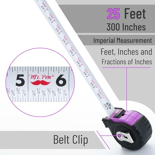 Image of Mr. Pen- Tape Measure, 25-Foot, Pastel Purple, Steel Measuring Tape Measure with Fractions, Retractable Measuring Tape Retractable