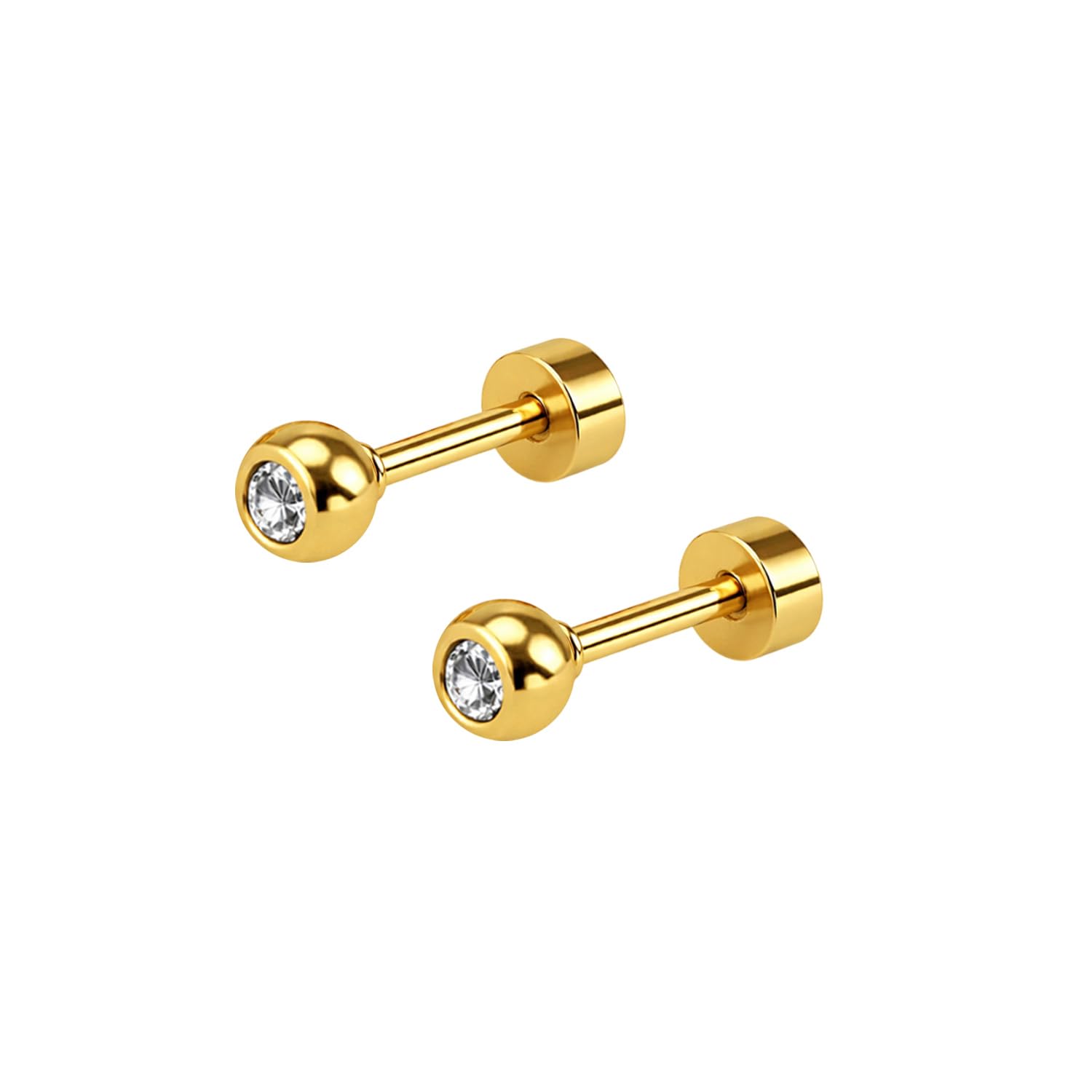 vama FASHIONS 5mm 18K Gold Plated Stainless Steel Anti Tarnish Medium Katori Shape White Stone Ear Stud Hypoallergenic Lightweight Piercing Studs Earrings for Men & Boys-picture-20