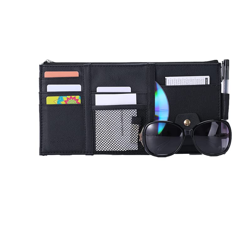 HappyPIG Car Sun Visor Organizer, Auto Car Interior Leather Accessories Storage Pocket Sun Visor Pouch Case Bag for Card License Registration Pen Mobile Phone Bill Note Key Document (Black)