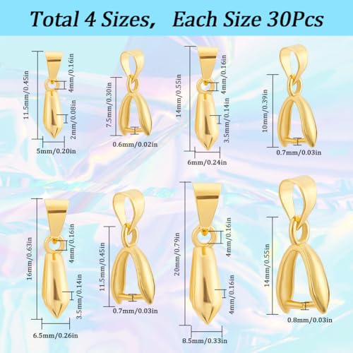 SUNNYCLUE 1 Box 120Pcs 4 Styles Brass Pendant Clasps Gold Pinch Bail Bulk Metal Golden Clip Bail Dangle Charm Clasp Bead Pendants Buckles Connectors Findings for jewellery Making DIY Necklace Bracelet - Image 2
